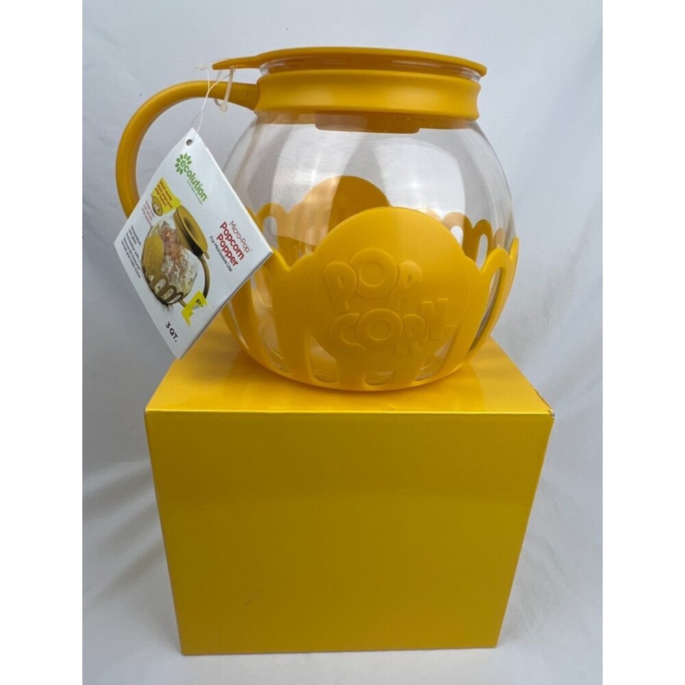 Ecolution Micro-Pop Popcorn Popper 3Qt Yellow GLASS Microwave BPA Free